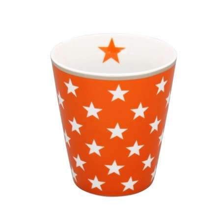 Krus i orange porcelæn med stjerner - uden hank