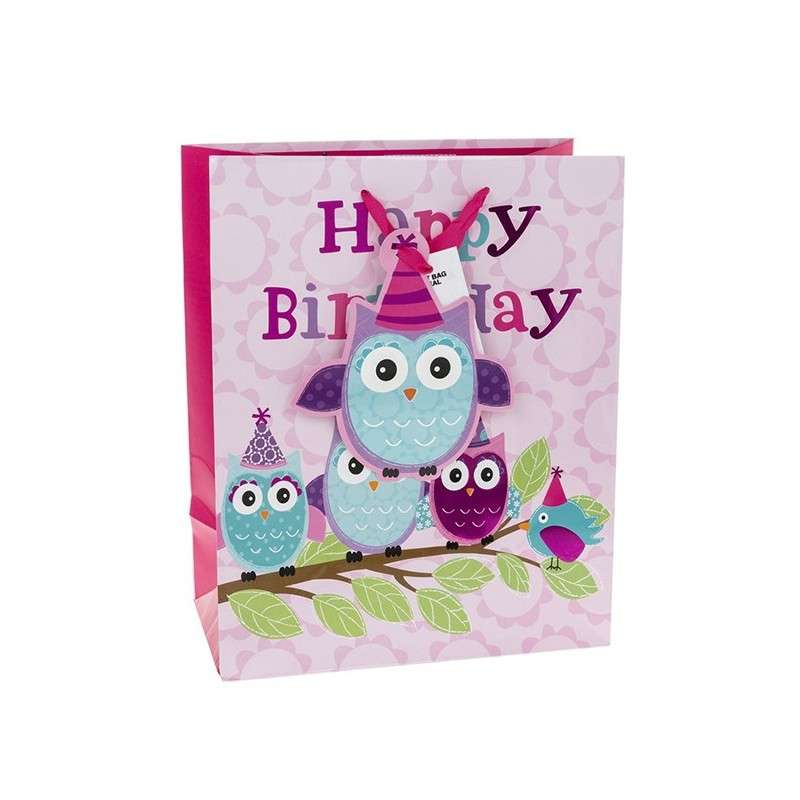 Gavepose "Happy Birthday" med ugle
