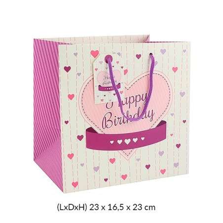 Stor gavepose med tekst "Happy Birthday"