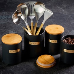 Beholder til te i keramik med bambuslåg fra Kitchen Craft