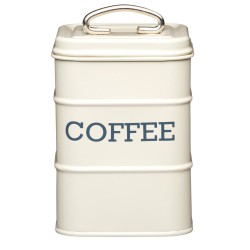 Kaffedåse med tekst i retrostil fra Kitchen Craft - cremefarvet