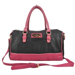 Håndtaske i sort og pink med aftagelig skulderrem 