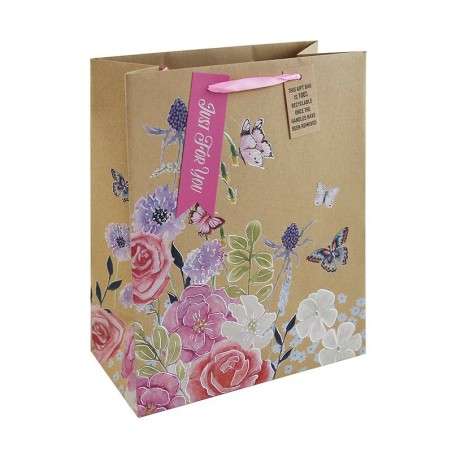 Stor gavepose med sommerfugle og blomster