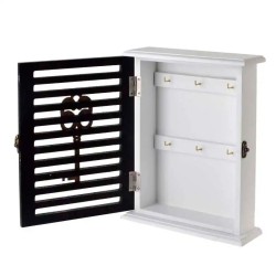 Nøgleskab hvidt og sort med kroge til 6 nøgler - åbent